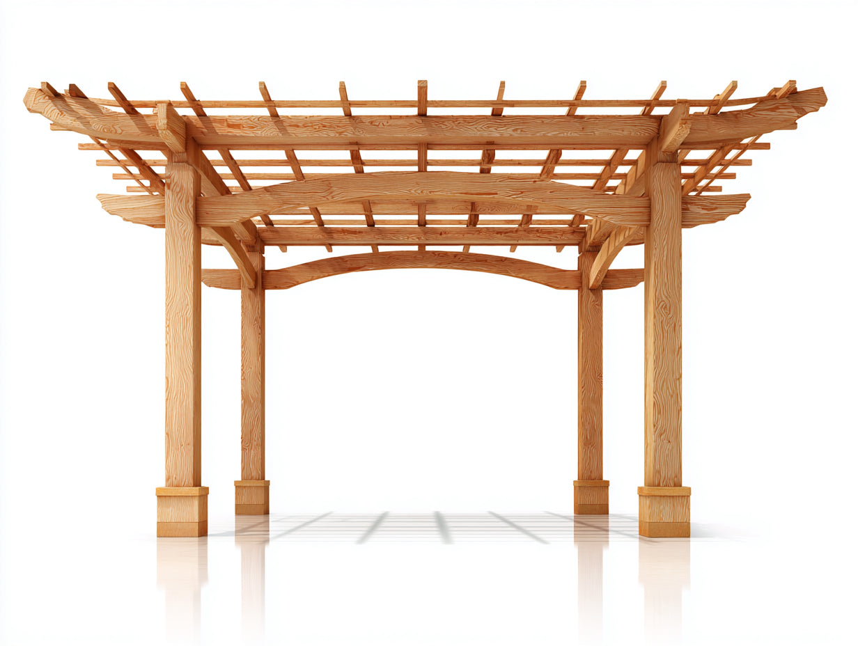 Tonnelle de jardin - Bois - 380 x 300 x 265 cm - Bois naturel clair - Style asiatique