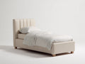 Lit simple - Similicuir - 209 x 109 x 116 cm - Beige-Bois naturel - Style moderne à tête de lit verticale
