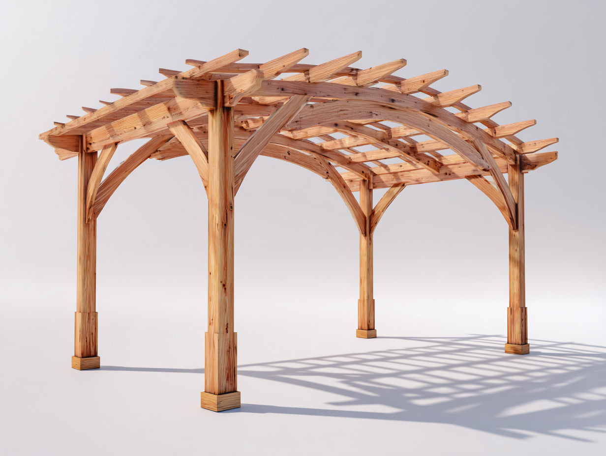 Tonnelle de jardin - Bois - 360 x 320 x 275 cm - Bois miel clair - Style classique cintré