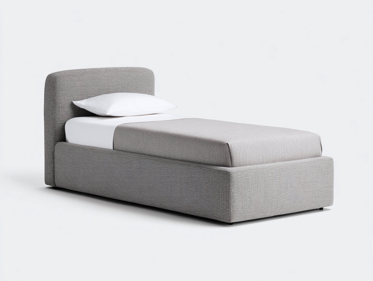 Lit simple - Tissu - 206 x 106 x 103 cm - Gris moyen - Style minimaliste arrondi