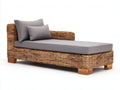 Bain de soleil - Rotin tressé-Tissu - 192 x 84 x 86 cm - Brun miel-Gris moyen - Style naturel à dossier courbe