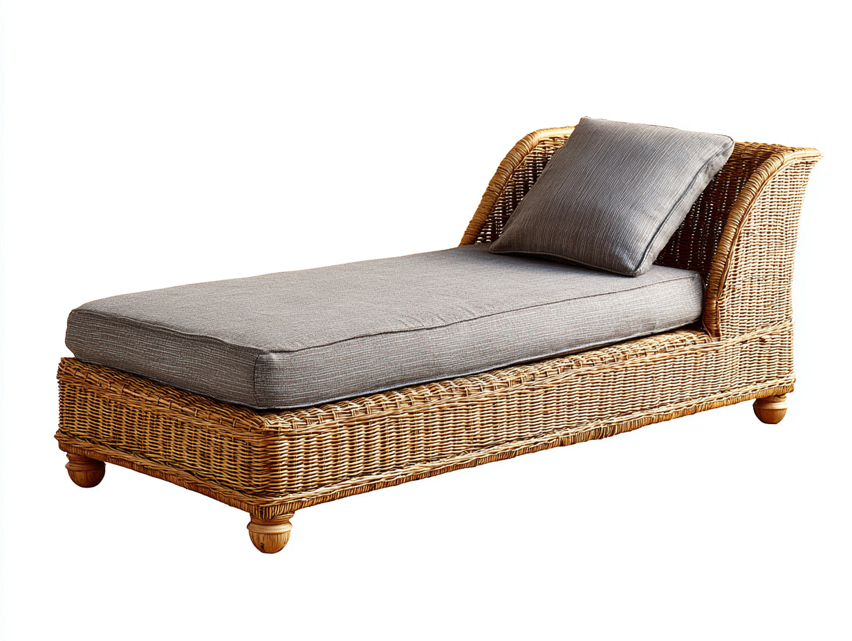 Bain de soleil - Rotin tressé-Tissu - 198 x 86 x 91 cm - Brun miel-Gris - Style classique enveloppant