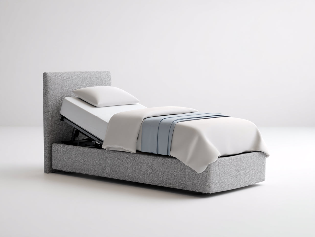 Lit simple - Tissu - 210 x 110 x 112 cm - Gris clair-Noir - Style moderne réglable
