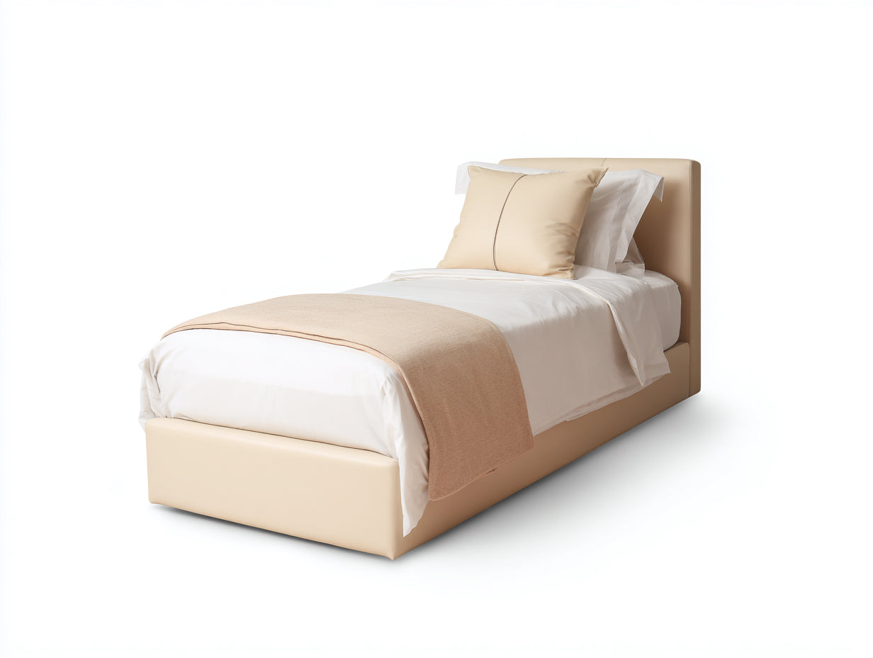 Lit simple - Similicuir - 205 x 105 x 108 cm - Beige - Style minimaliste enveloppant