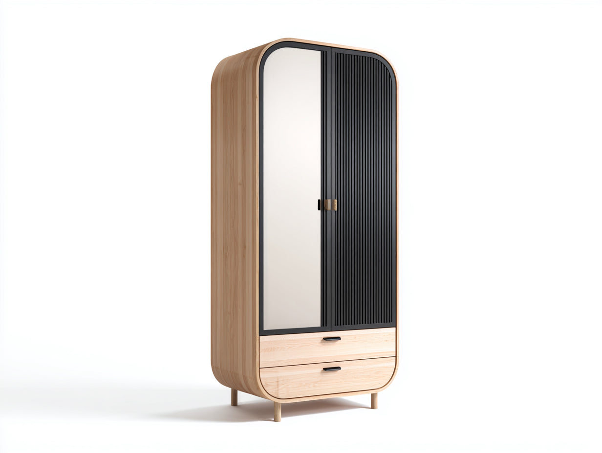 Armoire - Bois - 88 x 52 x 196 cm - Bois naturel-Noir - Style contemporain