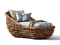 Bain de soleil - Rotin tressé-Tissu - 190 x 92 x 98 cm - Brun-Blanc-Bleu - Style enveloppant