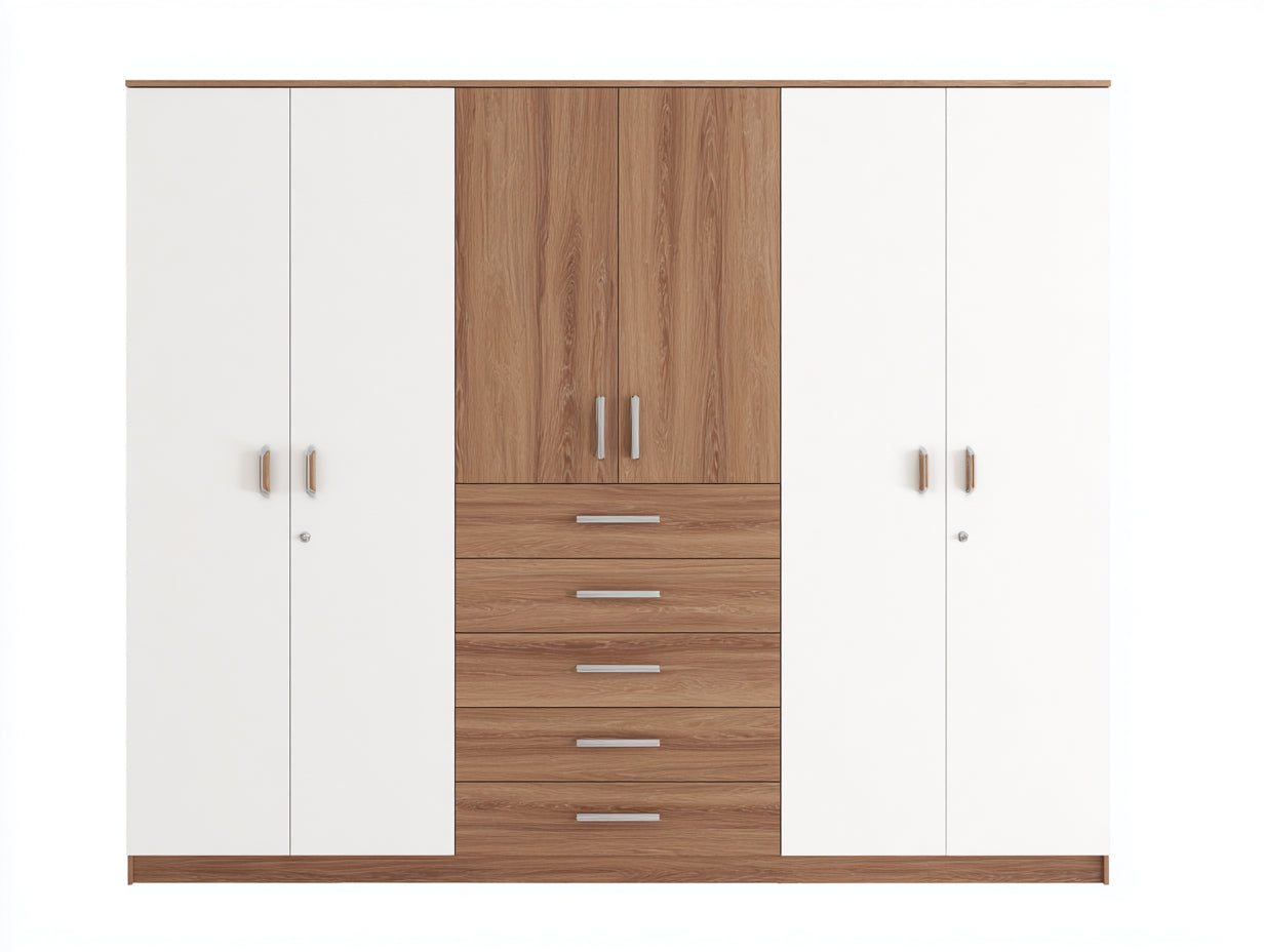 Armoire - Bois - 238 x 60 x 198 cm - Blanc-Bois naturel - Style contemporain