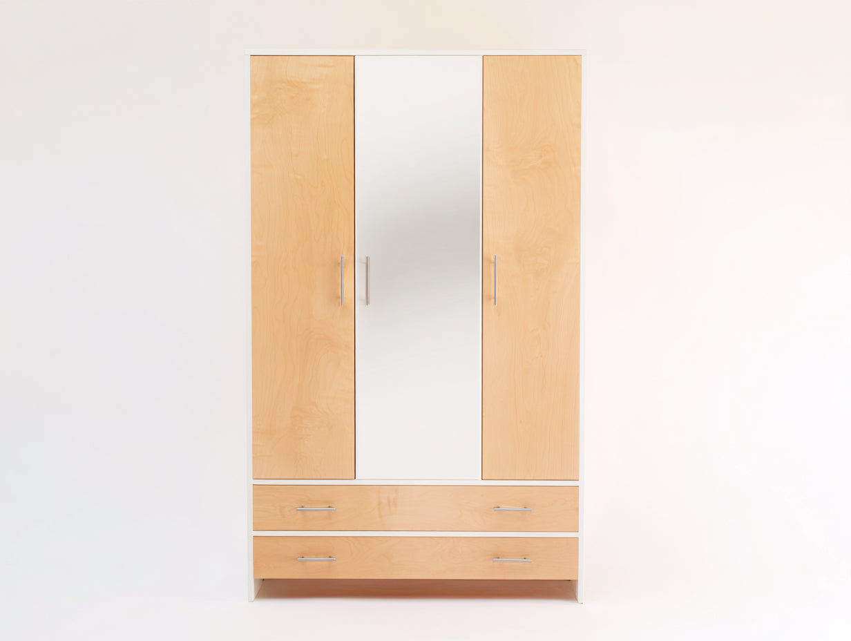 Armoire - Bois - 128 x 57 x 194 cm - Bois clair-Argent - Style moderne avec miroir