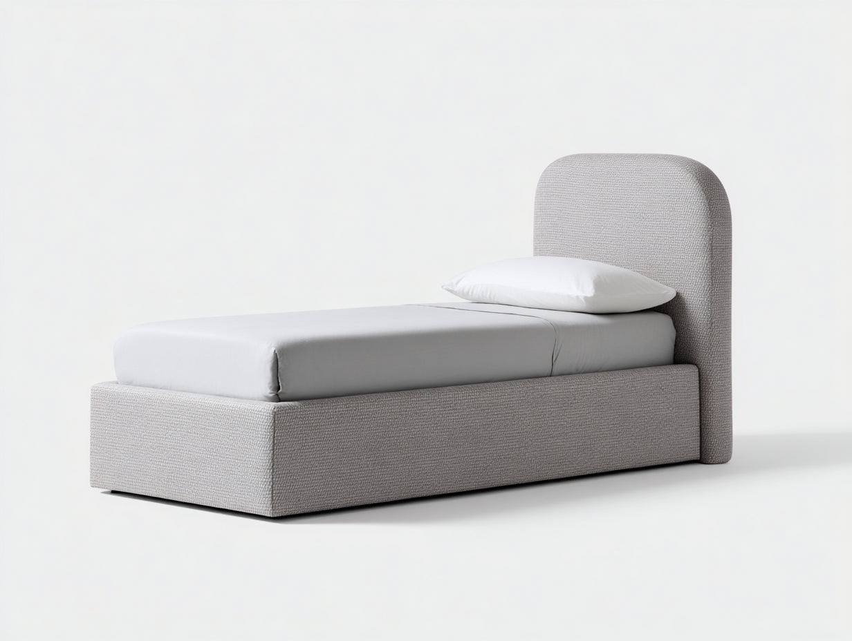 Lit simple - Tissu - 204 x 104 x 112 cm - Gris clair - Style moderne compact