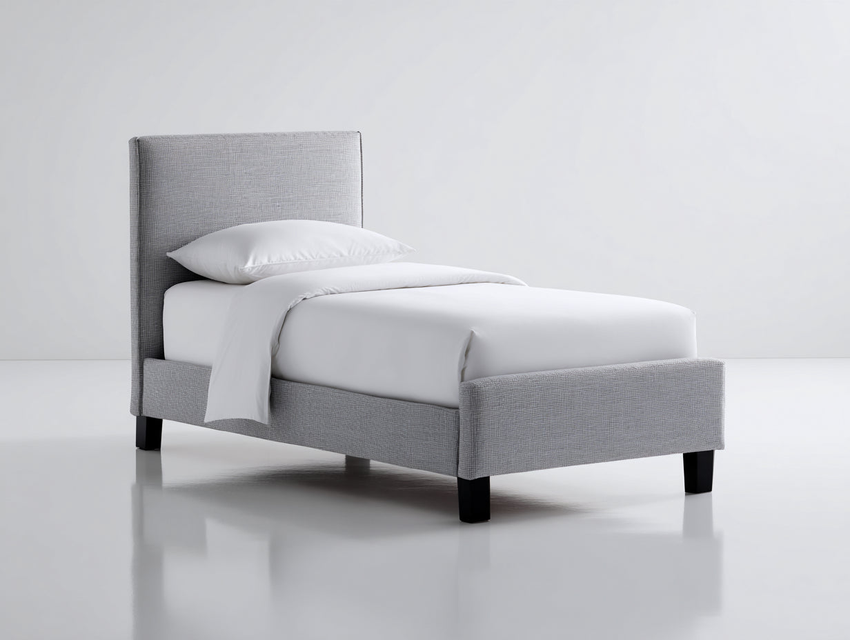 Lit simple - Tissu - 205 x 104 x 114 cm - Gris-Noir - Style contemporain structuré