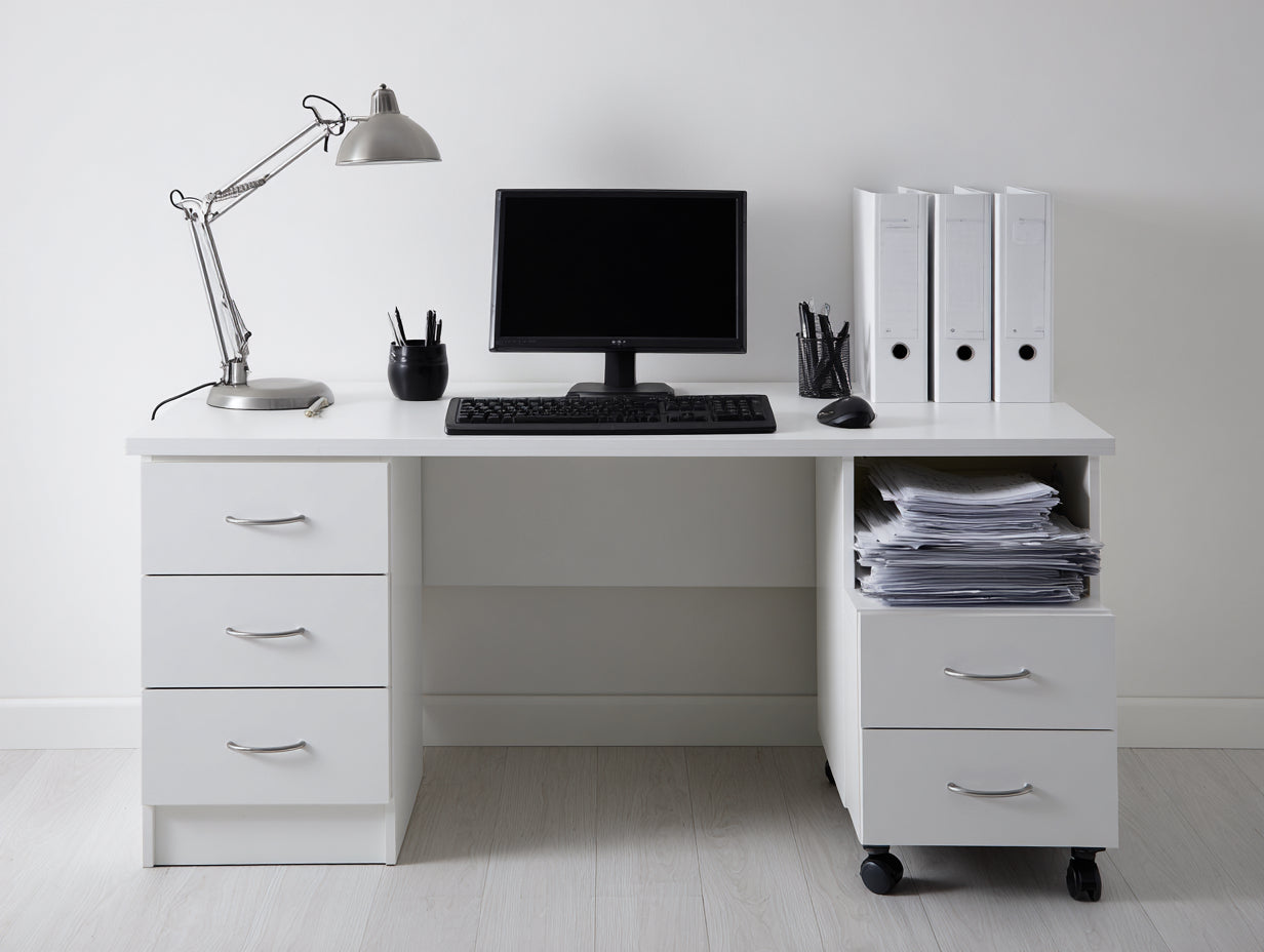 Bureau - Panneaux de bois - 145 x 60 x 75 cm - Blanc - Contemporain