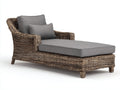 Bain de soleil - Rotin tressé-Tissu - 196 x 88 x 96 cm - Brun grisé-Gris - Style traditionnel avec accoudoirs