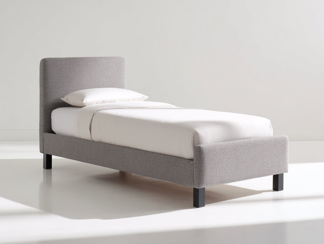 Lit simple - Tissu - 207 x 107 x 108 cm - Gris clair-Noir - Style minimaliste surélevé