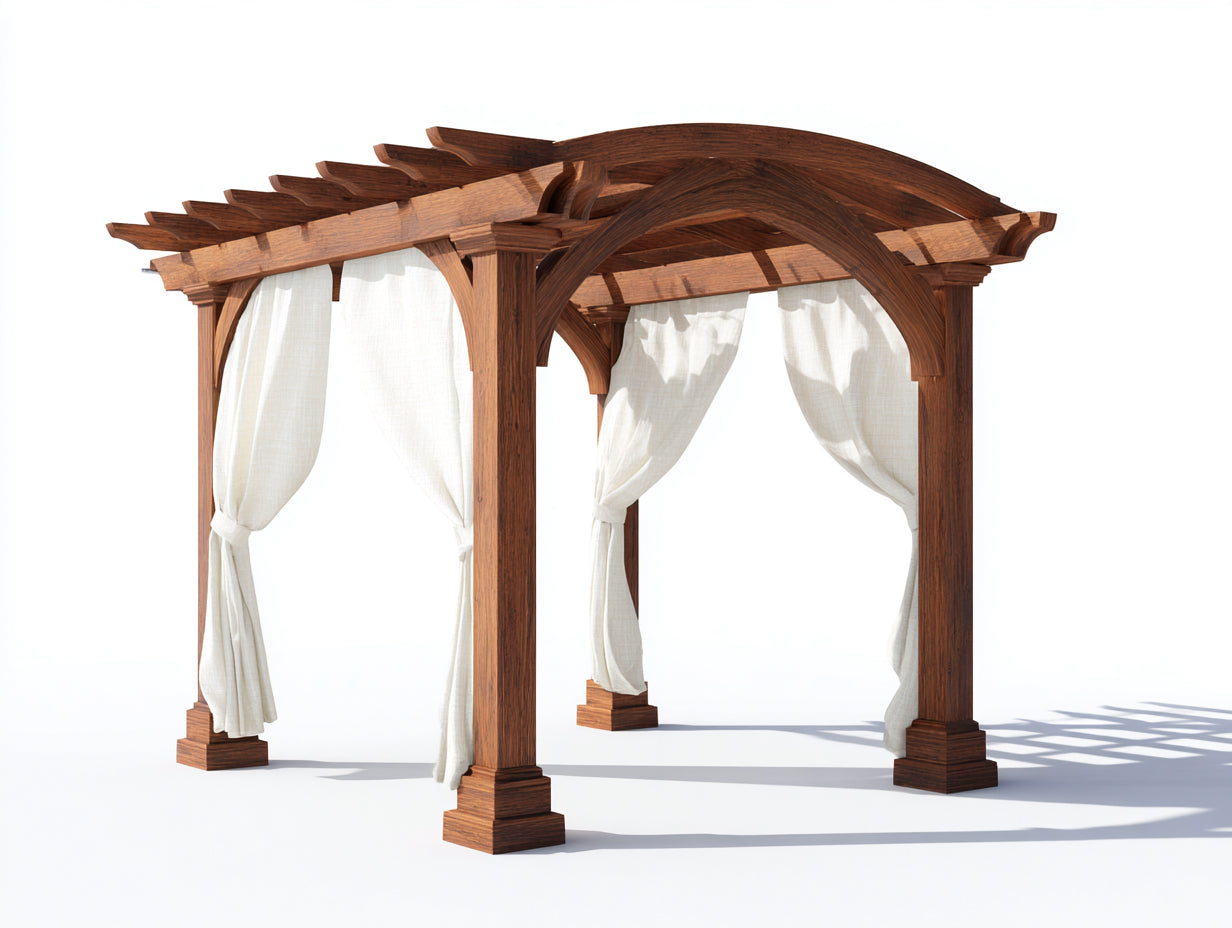 Tonnelle de jardin - Bois-Textile - 360 x 320 x 270 cm - Bois brun foncé-Blanc cassé - Style classique cintré