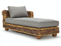 Bain de soleil - Rotin tressé-Tissu - 190 x 82 x 78 cm - Brun naturel-Gris - Style organique à dossier courbe