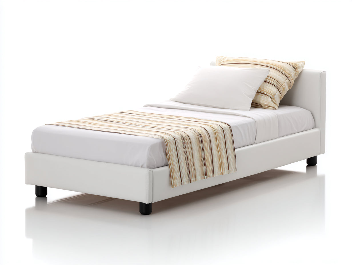 Lit simple - Similicuir - 203 x 99 x 88 cm - Blanc-Noir - Style moderne rembourré