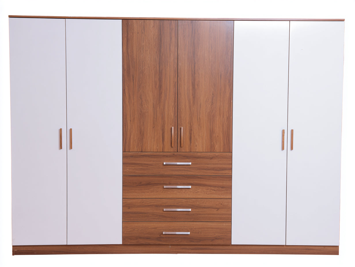 Armoire - Bois - 246 x 60 x 198 cm - Blanc-Brun noyer - Style contemporain