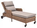 Bain de soleil - Rotin tressé-Tissu - 202 x 80 x 103 cm - Brun naturel-Grège-Noir - Style mobile avec dossier réglable