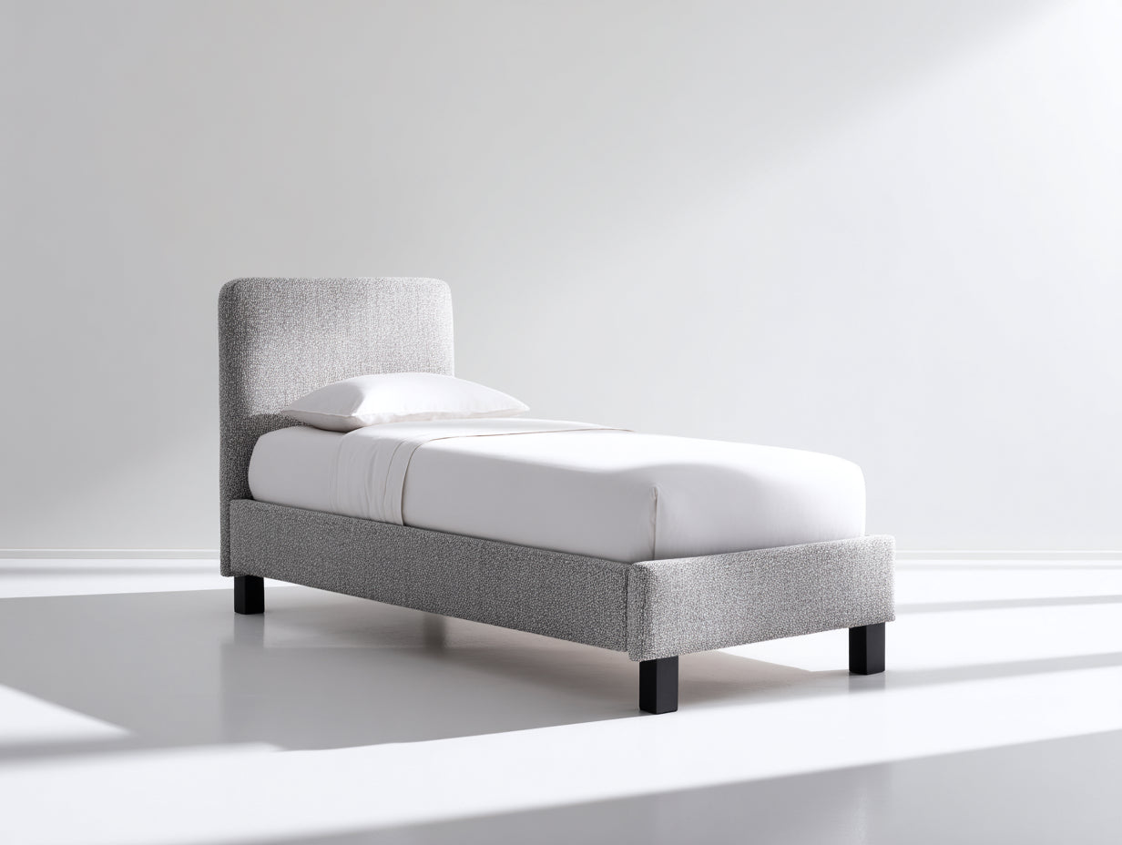 Lit simple - Tissu - 206 x 106 x 108 cm - Gris clair-Noir - Style minimaliste surélevé